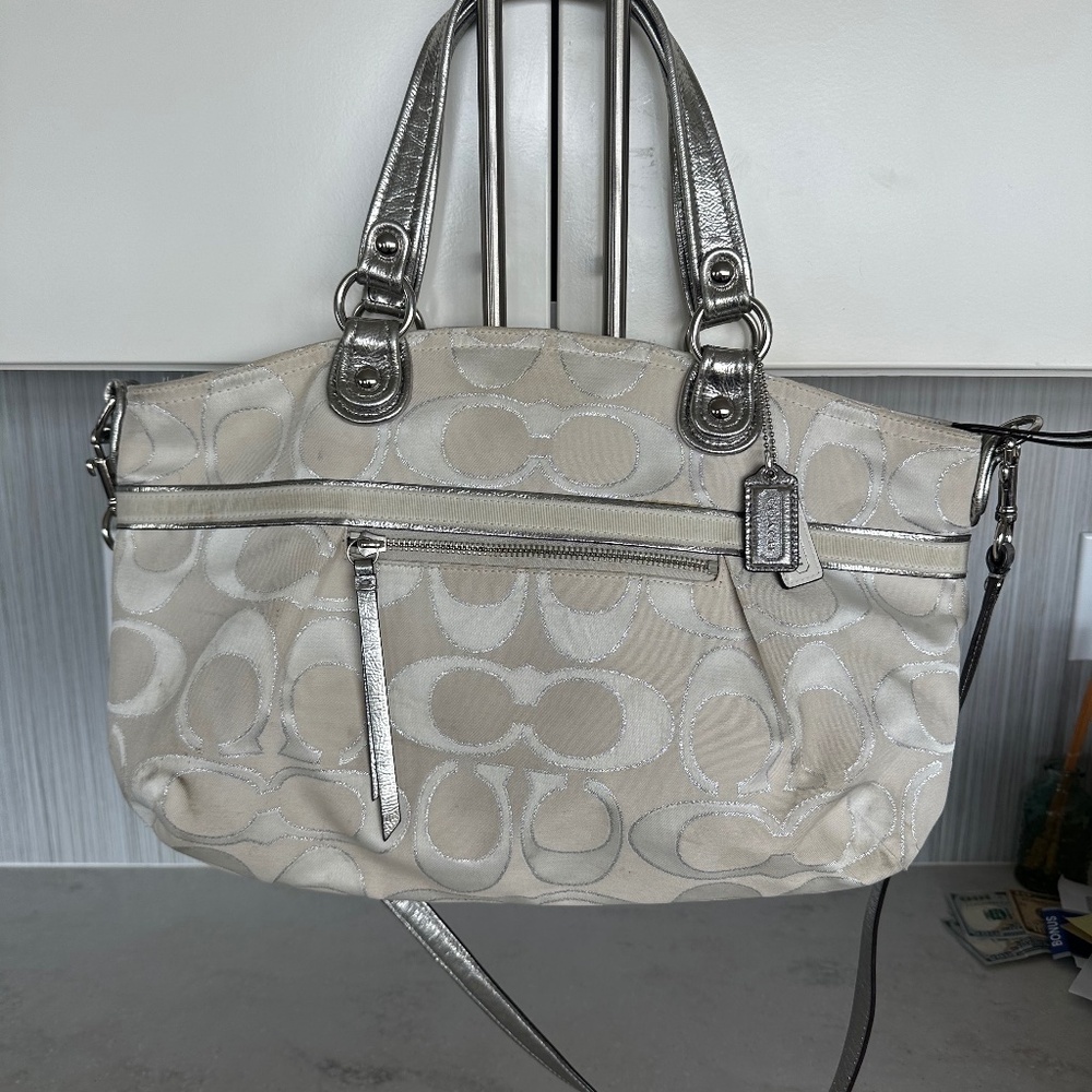 Coach poppy metallic silver bag